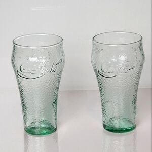 Vintage Coca-Cola Green Textured Glass Set of 2 Retro Coke Collectible Cups